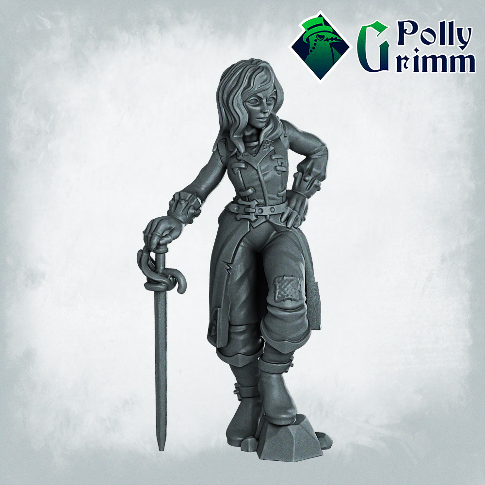 Fantasy and historic miniatures for tabletop games. Lupin set. Three form, human. Pirate, lady-thief, trickster with a rapier